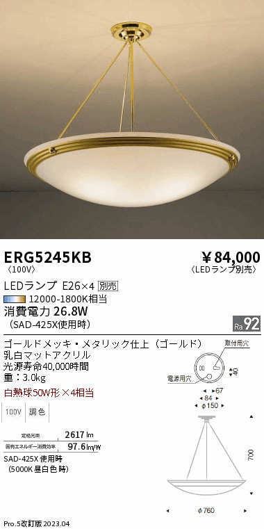 安心のメーカー保証【インボイス対応店】ERG5245KB 遠藤照明 シーリングライト LED ランプ別売 Ｎ区分 メーカー直送の画像