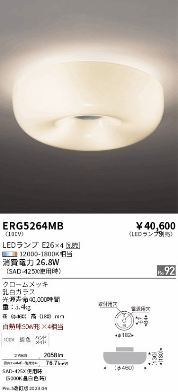 安心のメーカー保証【インボイス対応店】ERG5264MB 遠藤照明 シーリングライト LED ランプ別売 Ｎ区分の画像