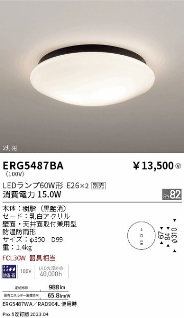 安心のメーカー保証【インボイス対応店】ERG5487BA 遠藤照明 屋外灯 アウトドアブラケット LED ランプ別売 Ｎ区分の画像