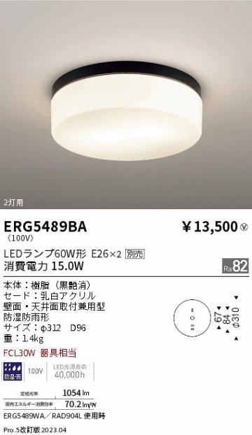 安心のメーカー保証【インボイス対応店】ERG5489BA 遠藤照明 屋外灯 アウトドアブラケット LED ランプ別売 Ｎ区分の画像