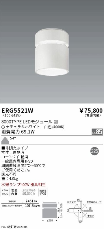 安心のメーカー保証【インボイス対応店】ERG5521W 遠藤照明 シーリングライト LED  Ｎ区分 Ｎ発送の画像