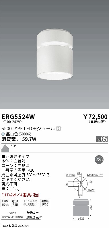 安心のメーカー保証【インボイス対応店】ERG5524W 遠藤照明 シーリングライト LED  Ｎ区分の画像