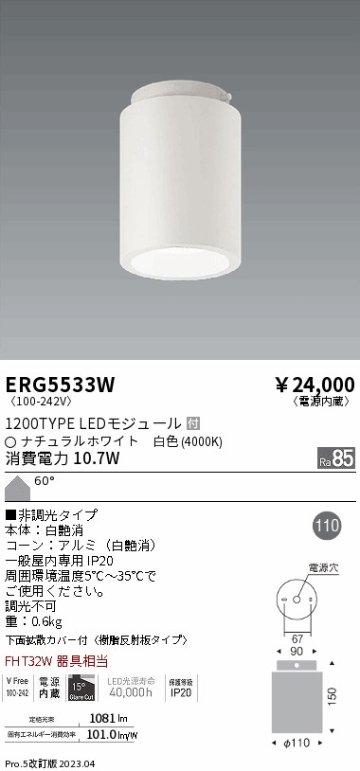 安心のメーカー保証【インボイス対応店】ERG5533W 遠藤照明 シーリングライト LED  Ｎ区分 Ｎ発送の画像