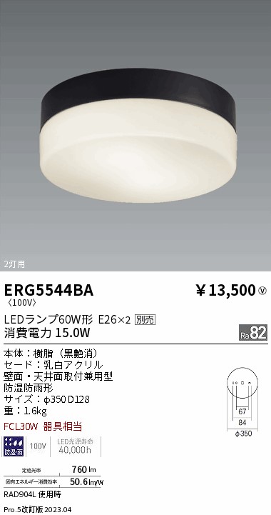 安心のメーカー保証【インボイス対応店】ERG5544BA 遠藤照明 屋外灯 アウトドアブラケット LED ランプ別売 Ｎ区分 Ｎ発送の画像