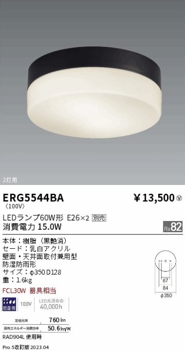 安心のメーカー保証【インボイス対応店】ERG5544BA 遠藤照明 屋外灯 アウトドアブラケット LED ランプ別売 Ｎ区分の画像