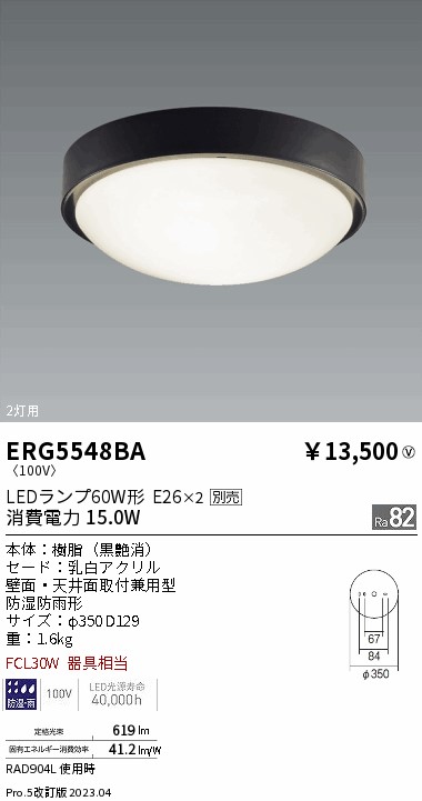 安心のメーカー保証【インボイス対応店】ERG5548BA 遠藤照明 屋外灯 アウトドアブラケット LED ランプ別売 Ｎ区分の画像