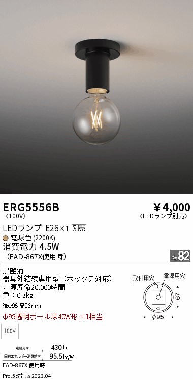 安心のメーカー保証【インボイス対応店】ERG5556B 遠藤照明 シーリングライト LED ランプ別売 Ｎ区分 Ｎ発送の画像