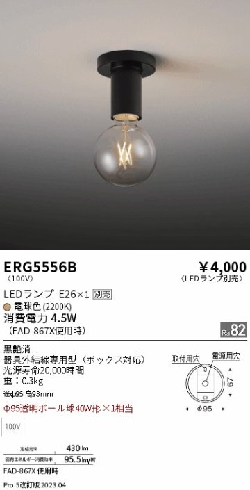 安心のメーカー保証【インボイス対応店】ERG5556B 遠藤照明 シーリングライト LED ランプ別売 Ｎ区分 Ｎ発送の画像