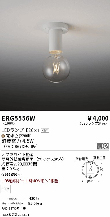 安心のメーカー保証【インボイス対応店】ERG5556W 遠藤照明 シーリングライト LED ランプ別売 Ｎ区分 Ｎ発送の画像