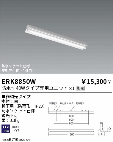 安心のメーカー保証【インボイス対応店】ERK8850W 遠藤照明 ポーチライト 軒下用 LED ランプ別売 Ｎ区分 メーカー直送の画像