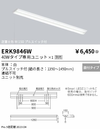 安心のメーカー保証【インボイス対応店】ERK9846W 遠藤照明 ベースライト 一般形 LED ランプ別売 Ｎ区分の画像