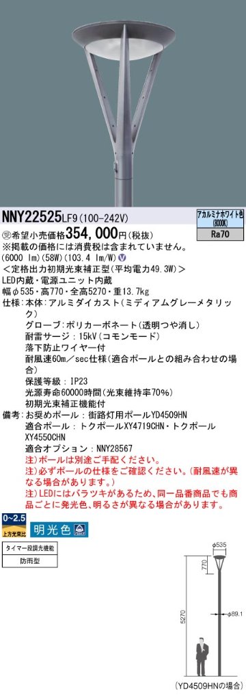 安心のメーカー保証【インボイス対応店】NNY22525LF9 パナソニック 屋外灯 ポールライト 灯具のみ ポール別売 LED  受注生産品  Ｎ区分の画像