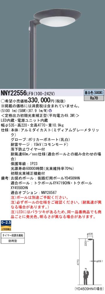 安心のメーカー保証【インボイス対応店】NNY22556LF9 パナソニック 屋外灯 ポールライト 灯具のみ ポール別売 LED  Ｎ区分の画像