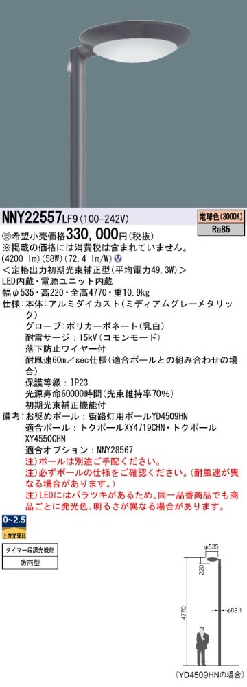 安心のメーカー保証【インボイス対応店】NNY22557LF9 パナソニック 屋外灯 ポールライト 灯具のみ ポール別売 LED  受注生産品  Ｎ区分の画像