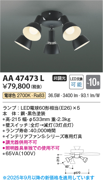 安心のメーカー保証【インボイス対応店】AA47473L （本体別売） コイズミ シーリングファン 灯具のみ LED  Ｔ区分の画像
