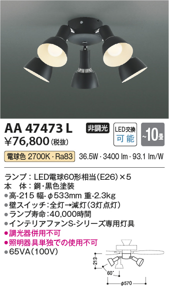 安心のメーカー保証【インボイス対応店】AA47473L （本体別売） コイズミ シーリングファン 灯具のみ LED  Ｔ区分の画像