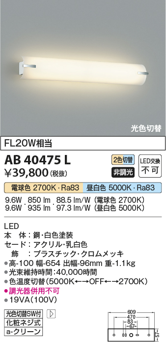 安心のメーカー保証【インボイス対応店】AB40475L コイズミ ブラケット 一般形 LED  Ｔ区分の画像