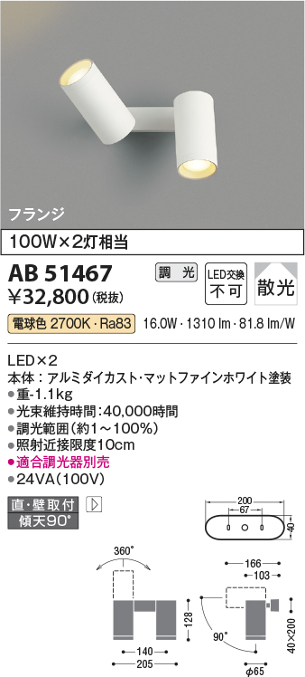 安心のメーカー保証【インボイス対応店】AB51467 コイズミ ブラケット LED  Ｔ区分の画像