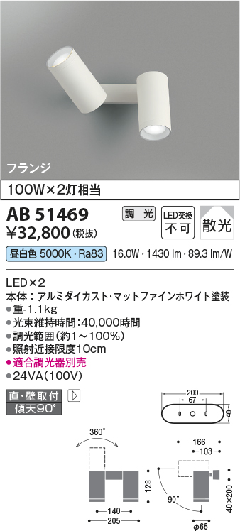 安心のメーカー保証【インボイス対応店】AB51469 コイズミ スポットライト LED  Ｔ区分の画像