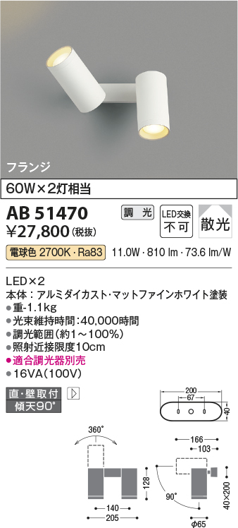 安心のメーカー保証【インボイス対応店】AB51470 コイズミ スポットライト LED  Ｔ区分の画像