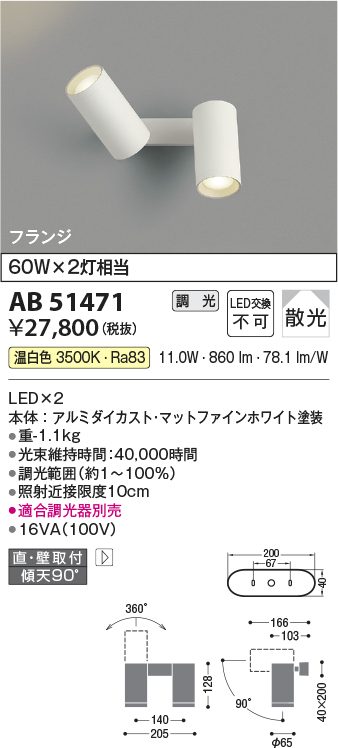 安心のメーカー保証【インボイス対応店】AB51471 コイズミ スポットライト LED  Ｔ区分の画像