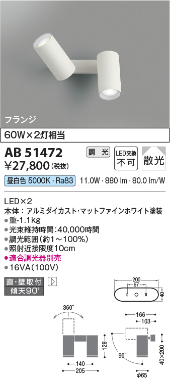 安心のメーカー保証【インボイス対応店】AB51472 コイズミ スポットライト LED  Ｔ区分の画像