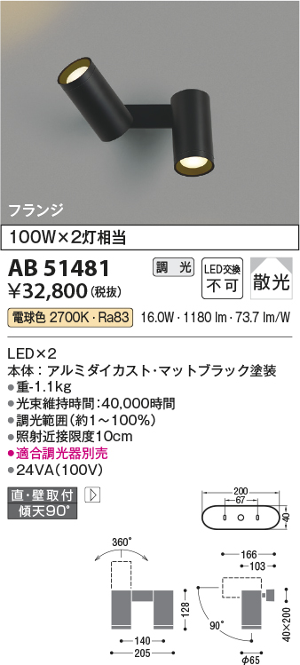 安心のメーカー保証【インボイス対応店】AB51481 コイズミ スポットライト LED  Ｔ区分の画像