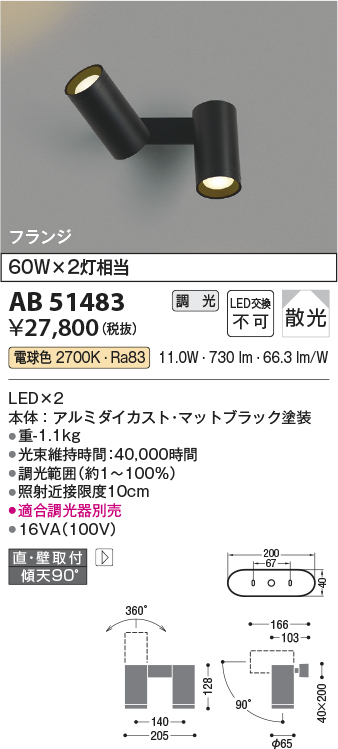 安心のメーカー保証【インボイス対応店】AB51483 コイズミ スポットライト LED  Ｔ区分の画像