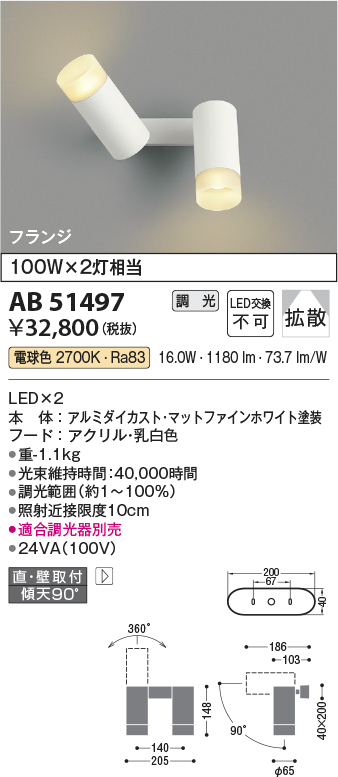 安心のメーカー保証【インボイス対応店】AB51497 コイズミ スポットライト LED  Ｔ区分の画像