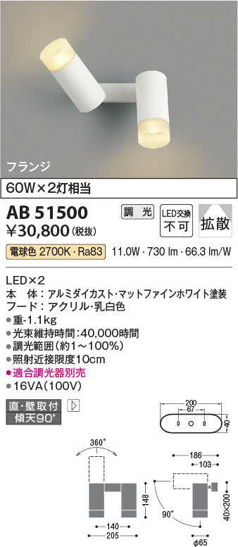 安心のメーカー保証【インボイス対応店】AB51500 コイズミ スポットライト LED  Ｔ区分の画像