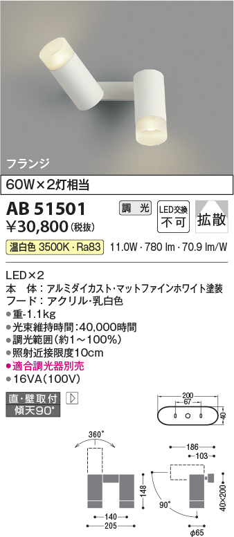 安心のメーカー保証【インボイス対応店】AB51501 コイズミ スポットライト LED  Ｔ区分の画像