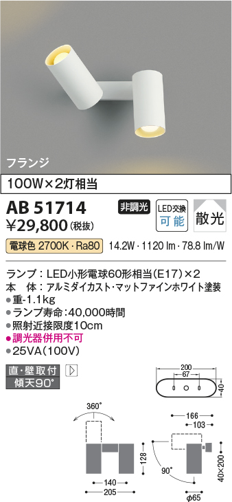 安心のメーカー保証【インボイス対応店】AB51714 コイズミ スポットライト LED  Ｔ区分の画像