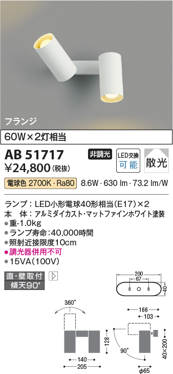 安心のメーカー保証【インボイス対応店】AB51717 コイズミ スポットライト LED  Ｔ区分の画像