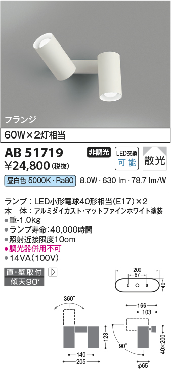 安心のメーカー保証【インボイス対応店】AB51719 コイズミ スポットライト LED  Ｔ区分の画像