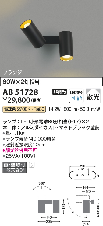 安心のメーカー保証【インボイス対応店】AB51728 コイズミ スポットライト LED  Ｔ区分の画像