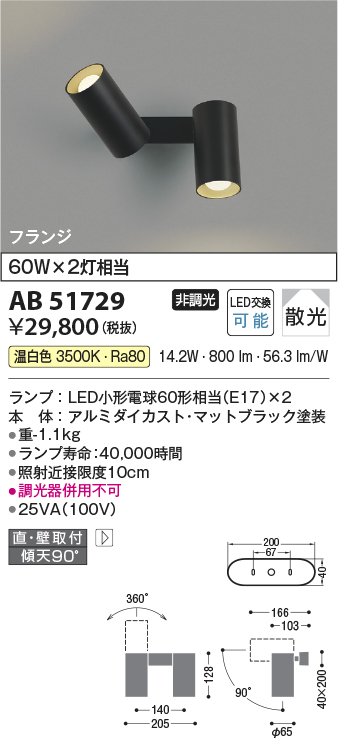 安心のメーカー保証【インボイス対応店】AB51729 コイズミ スポットライト LED  Ｔ区分の画像