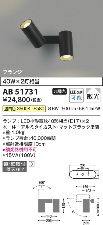 安心のメーカー保証【インボイス対応店】AB51731 コイズミ スポットライト LED  Ｔ区分の画像