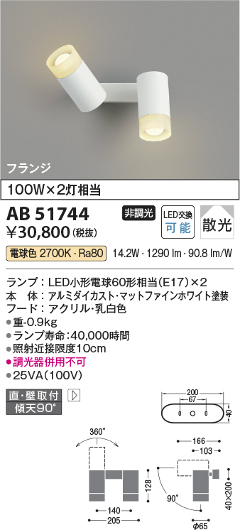 安心のメーカー保証【インボイス対応店】AB51744 コイズミ スポットライト LED  Ｔ区分の画像