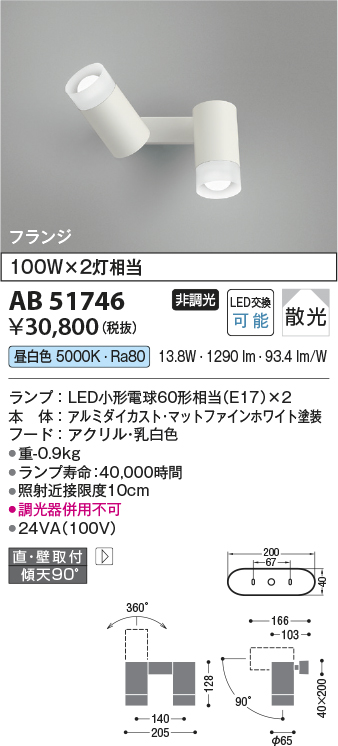 安心のメーカー保証【インボイス対応店】AB51746 コイズミ スポットライト LED  Ｔ区分の画像