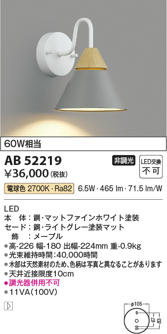 安心のメーカー保証【インボイス対応店】AB52219 コイズミ ブラケット 一般形 LED  Ｔ区分の画像