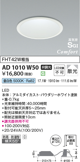 安心のメーカー保証【インボイス対応店】AD1010W50 コイズミ ポーチライト 軒下使用可 LED  Ｔ区分の画像