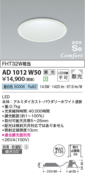 安心のメーカー保証【インボイス対応店】AD1012W50 コイズミ ポーチライト 軒下使用可 LED  Ｔ区分の画像