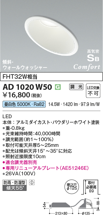 安心のメーカー保証【インボイス対応店】AD1020W50 コイズミ ポーチライト 軒下使用可 LED  Ｔ区分の画像