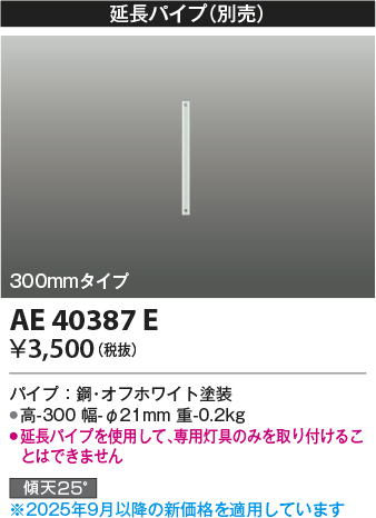 安心のメーカー保証【インボイス対応店】AE40387E コイズミ シーリングファン パイプのみ  Ｔ区分の画像
