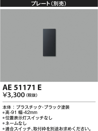 安心のメーカー保証【インボイス対応店】AE51171E コイズミ オプション プレート  Ｔ区分の画像