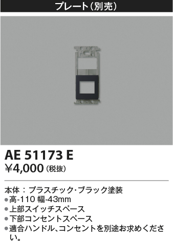 安心のメーカー保証【インボイス対応店】AE51173E コイズミ オプション プレート  Ｔ区分の画像