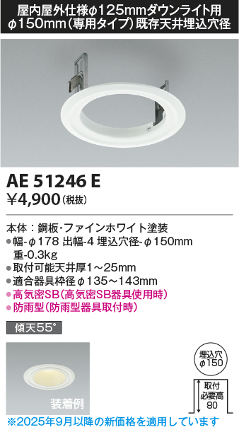 安心のメーカー保証【インボイス対応店】AE51246E コイズミ ダウンライト リニューアルプレート  Ｔ区分の画像