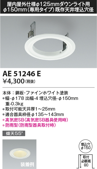 安心のメーカー保証【インボイス対応店】AE51246E コイズミ ダウンライト リニューアルプレート  Ｔ区分の画像