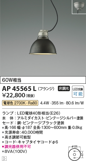 安心のメーカー保証【インボイス対応店】AP45565L コイズミ ペンダント LED  Ｔ区分画像