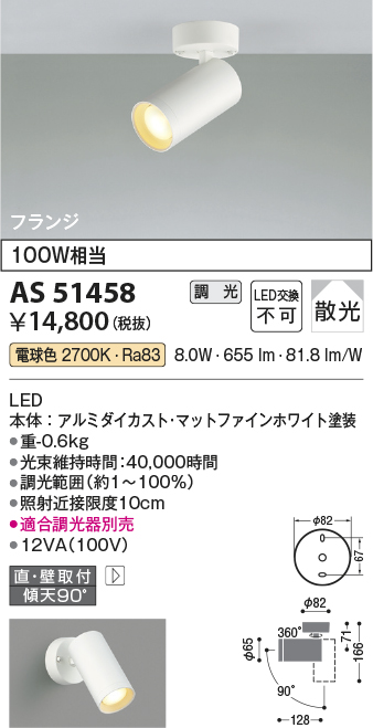 安心のメーカー保証【インボイス対応店】AS51458 コイズミ スポットライト LED  Ｔ区分の画像